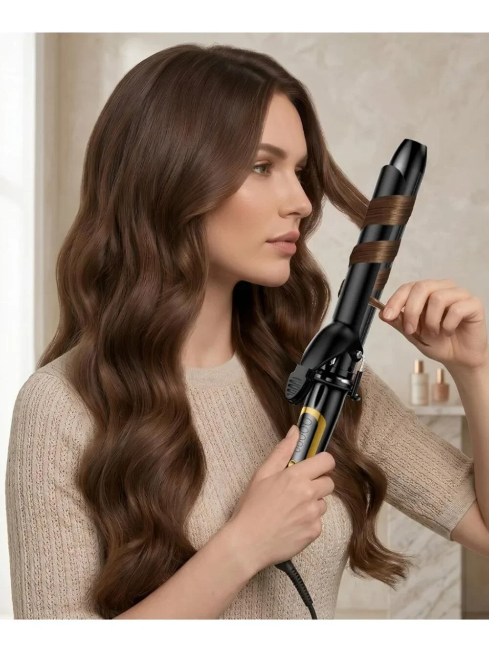 1.25 Inch Long Barrel Curling Iron - Tourmaline Ceramic, 5 Heat Settings, Travel